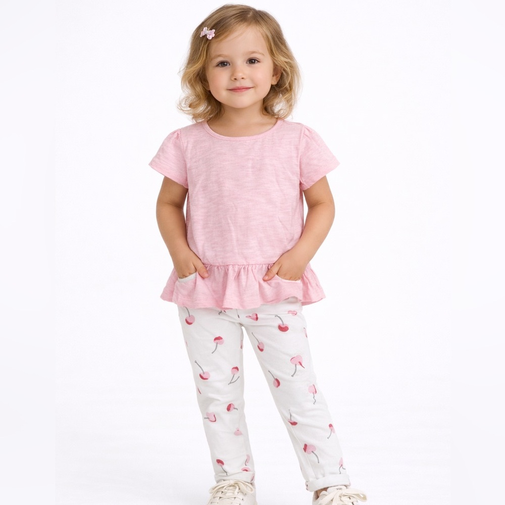 NWT: Kids Pink Peplum Shirt with Cherry Print Pants